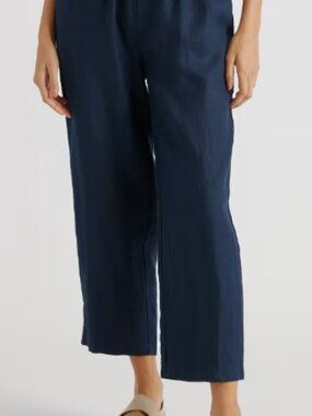 NWT Quince European Linen Cropped Pants in Navy Size Medium